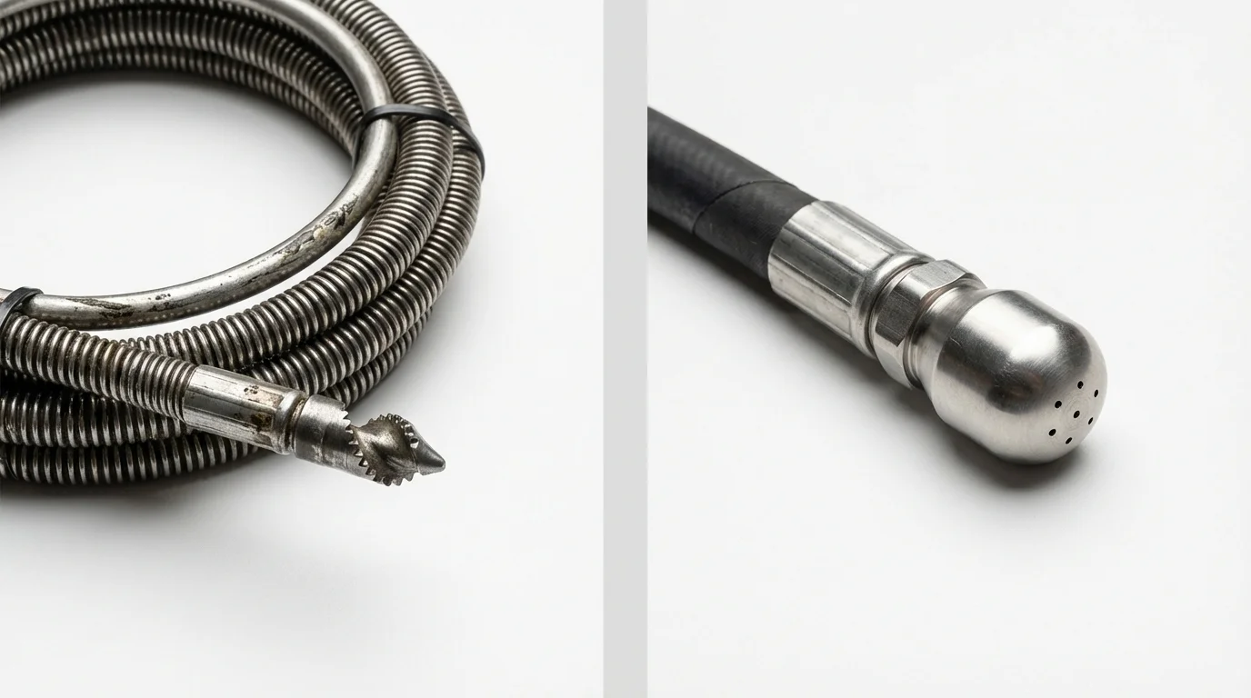 Drain snake cable and hydro jetting nozzle used for drain cleaning in Conway, AR