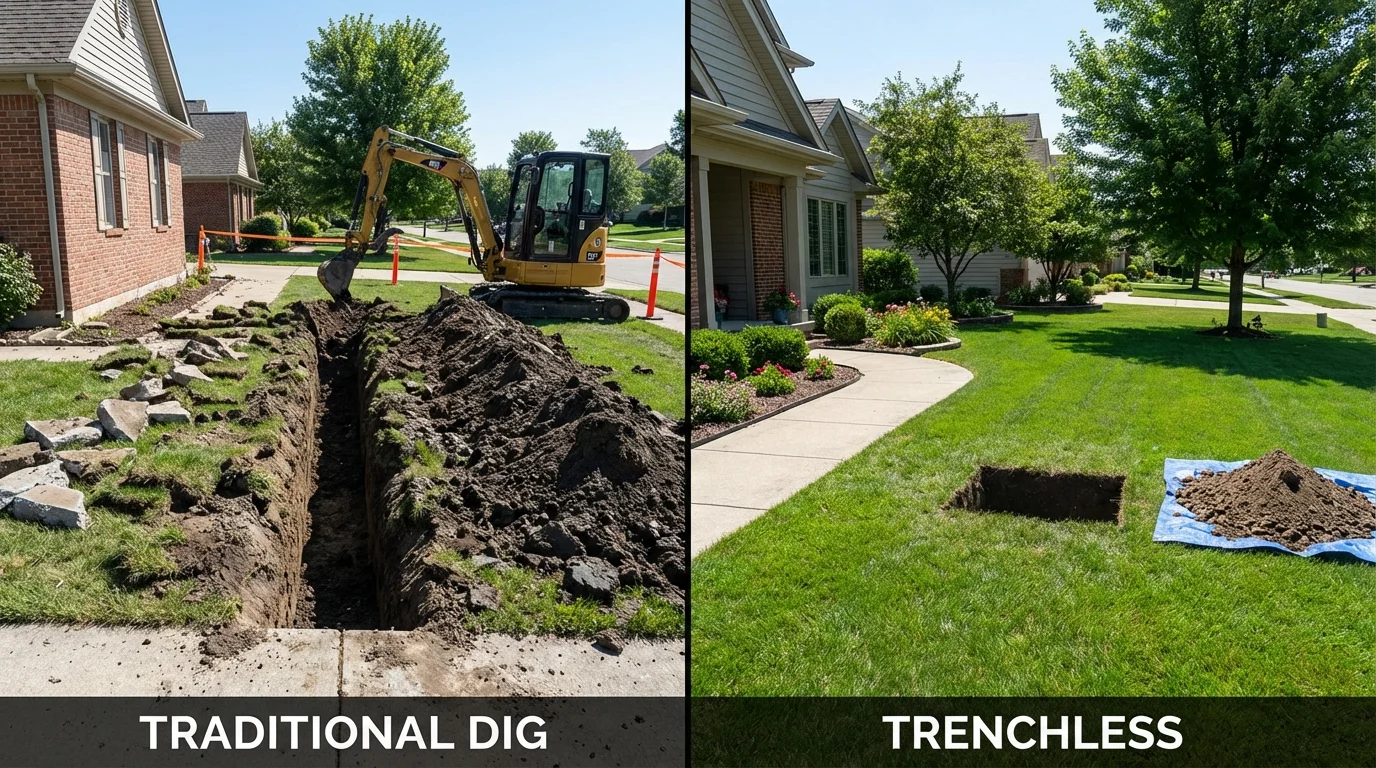 Trenchless sewer repair with minimal yard damage versus traditional excavation in Conway, AR